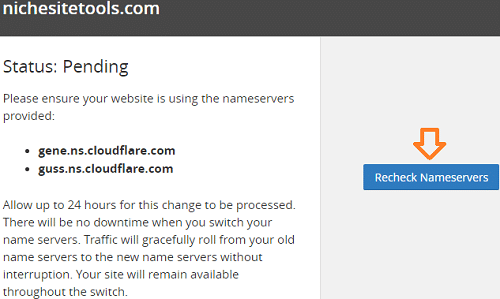 Cloudflare Recheck Nameservers